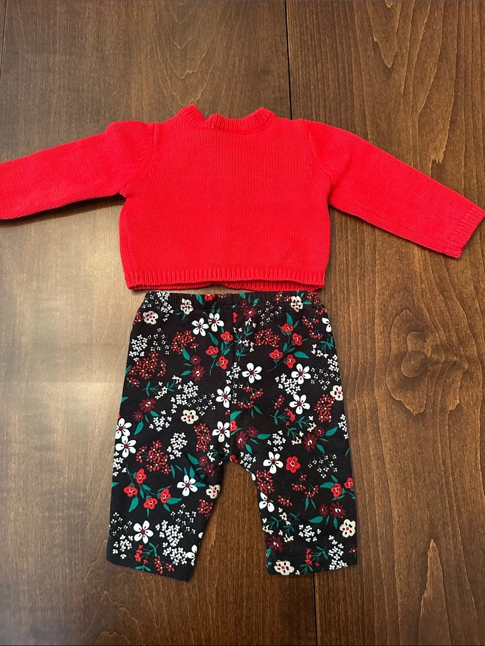 Carter's Baby Girl Holiday Cardigan and Black Floral Leggings Set